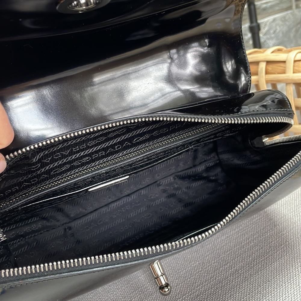 Prada Black Patent Leather Top-Handle Bag - Picture 6 of 11